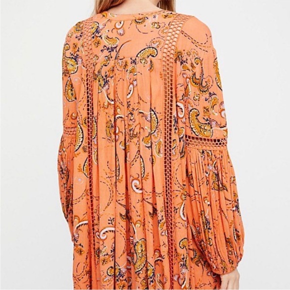 Free People Tunic Mini Just The Two Of Us Paisley Orange XS Boho Whimsical - Picture 10 of 14